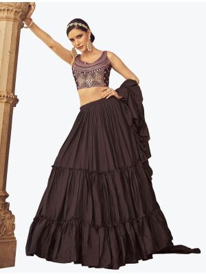 Royal Brown Chinon Fancy Party Wear Designer Lehenga Choli small FABLE20329