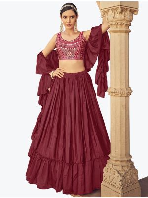 Royal Maroon Chinon Fancy Party Wear Designer Lehenga Choli small FABLE20322