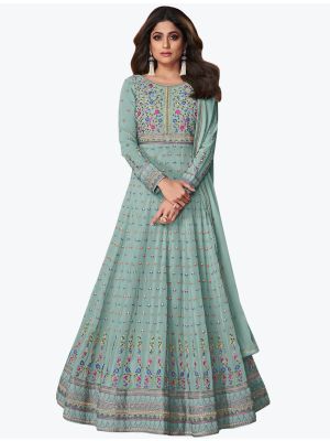 Sky Blue Premium Georgette Embroidered Designer Anarkali Suit small FABSL21103
