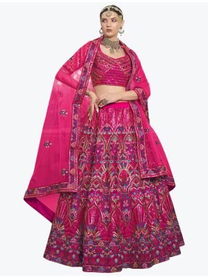 Dark Pink Embroidered Silk Exclusive Designer Lehenga Choli small FABLE20343