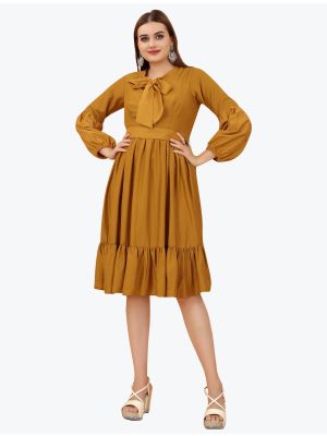 deep gold viscose rayon party wear frock fabku20636