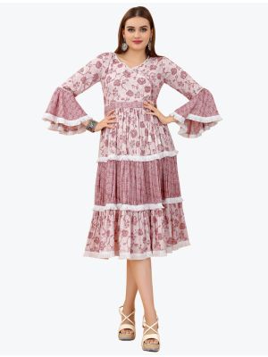 light purple viscose rayon party wear frock fabku20637