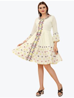 off white viscose rayon party wear frock fabku20644