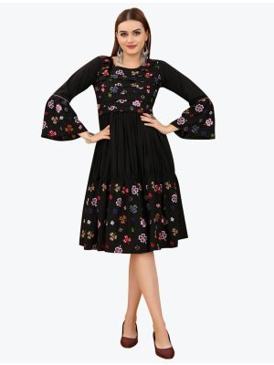 pure black viscose rayon party wear frock fabku20639