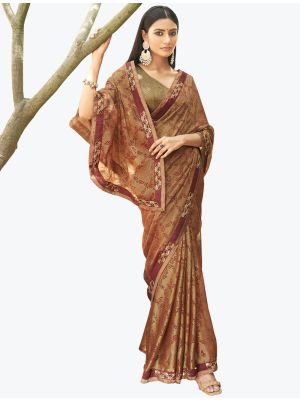 Orange Chinon Brasso Printed Saree small FABSA21891