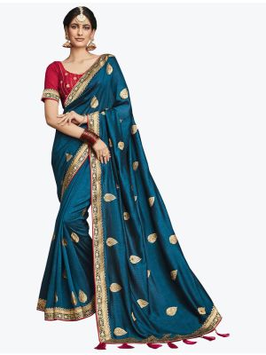 Rich Wine Vichitra Silk Zari Embroidered Saree small FABSA21873