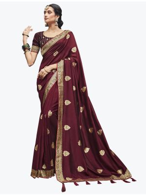 Cobalt Blue Vichitra Silk Zari Embroidered Saree small FABSA21872