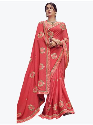 Deep Violet Chinon Embroidered Saree small FABSA21894