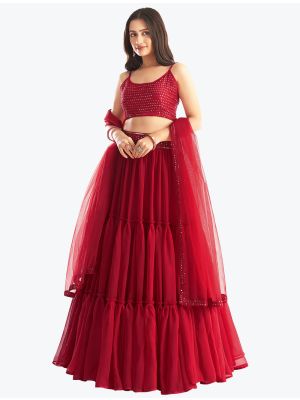 Deep Red Georgette Readymade Designer Lehenga Choli FABLE20347