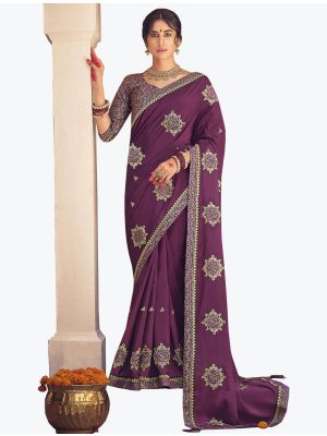 Rama Green Chinon Embroidered Saree small FABSA21895