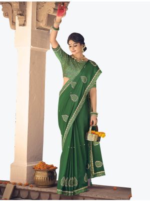 Fern Green Chinon Embroidered Saree