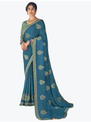 Gajri Red Chinon Embroidered Saree small FABSA21898