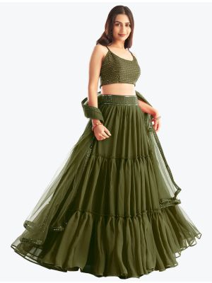 Mehendi Green Georgette Readymade Designer Lehenga Choli FABLE20349
