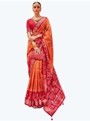 Creamy Beige Patola Silk Woven Saree With Swarovski Work small FABSA21883