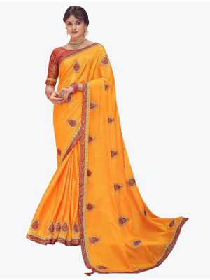 Fern Green Chinon Embroidered Saree small FABSA21900