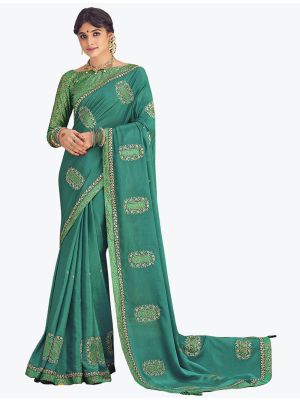 Dark Pink Chinon Embroidered Saree small FABSA21896