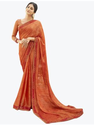 Brown Chinon Brasso Printed Saree small FABSA21890