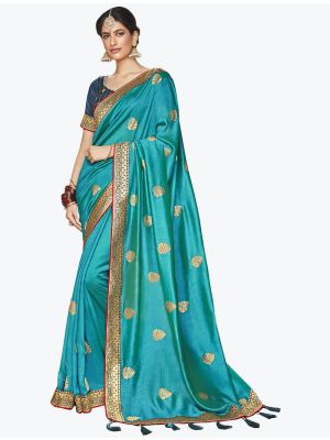 Dark Maroon Vichitra Silk Zari Embroidered Saree small FABSA21871