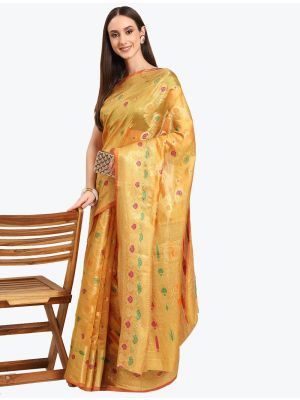 Navy Blue Organza Party Wear Woven Saree small FABSA21864