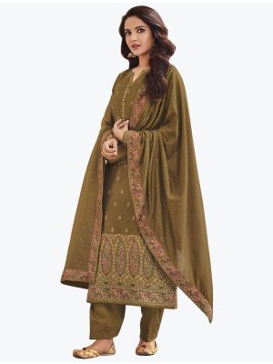 Brown Sansui Silk Woven Designer Salwar Suit small FABSL21246