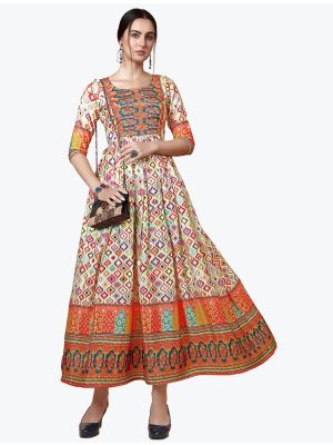 cream chinon digital printed long kurti fabku20662