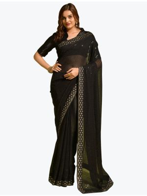 Deep Black Georgette Party Wear Saree