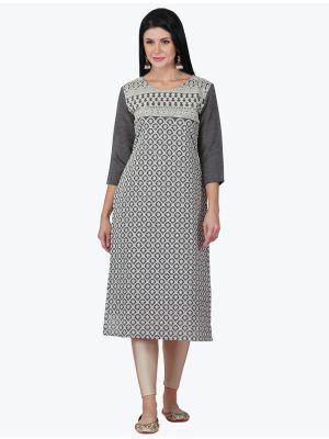 grey viscose kurti with lucknowi embroidery work fabku20681