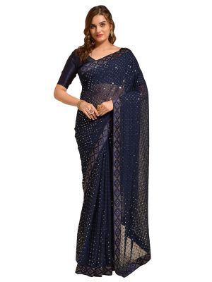 Navy Blue Georgette Party Wear Saree