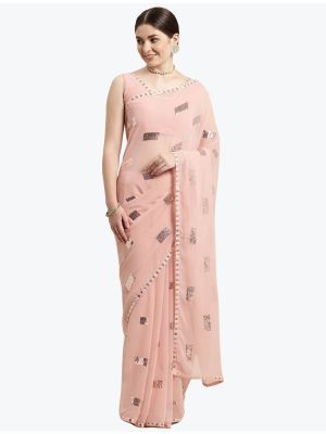 Pastel Peach Fancy Georgette Saree With Sequins Work