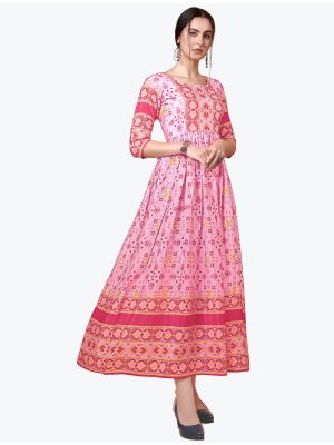 pink chinon digital printed long kurti fabku20660