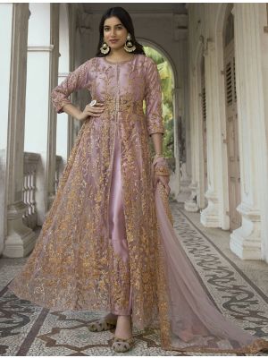Baby Pink Butterfly Net Semi Stitched Anarkali Suit thumbnail FABSL21304