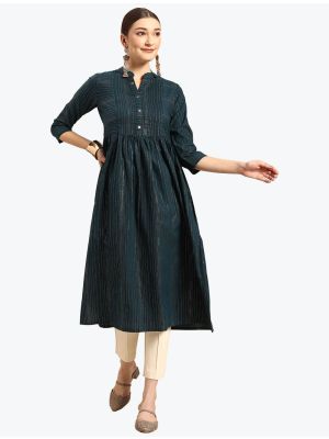 dark blue cotton blend woven kurti fabku20710