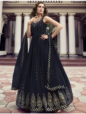 dark blue premium georgette designer gown with dupatta small fabgo20156