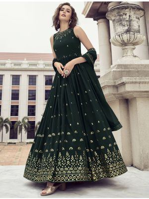 dark green premium georgette designer gown with dupatta thumbnail fabgo20150
