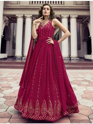 dark pink premium georgette designer gown with dupatta small fabgo20153