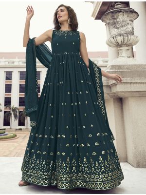 dark teal premium georgette designer gown with dupatta small fabgo20151