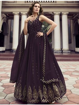 deep purple premium georgette designer gown with dupatta small fabgo20154