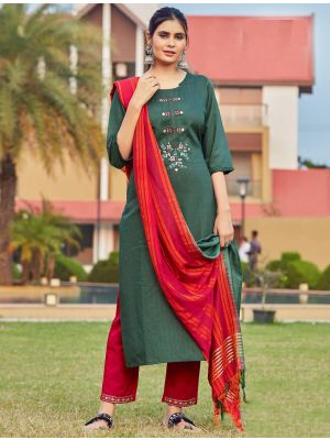Green Viscose Dobby Readymade Palazzo Suit With Hand Work FABSL21299