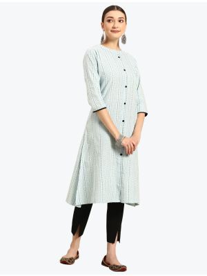ice blue cotton blend woven kurti fabku20709