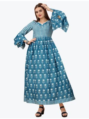 light blue muslin printed maxi dress fabku20694