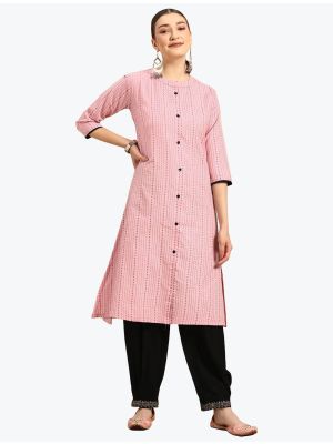 light pink cotton blend woven kurti fabku20708