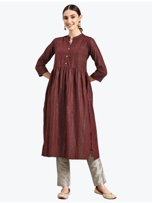 maroon cotton blend woven kurti fabku20711