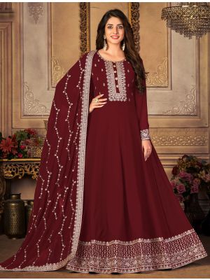 Maroon Faux Georgette Semi Stitched Anarkali Suit small FABSL21317