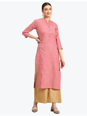 pink cotton blend woven kurti fabku20705