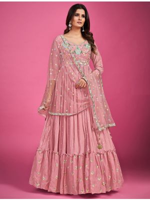 baby pink chinon silk designer readymade gown with dupatta fabgo20161