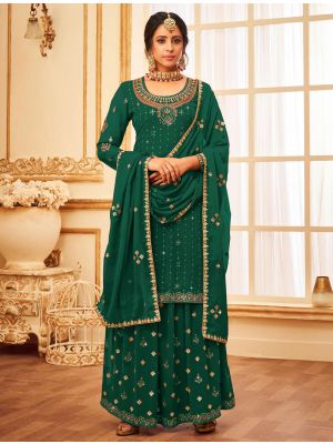 Green Faux Georgette Sharara Suit With Sequins Work small FABSL21339