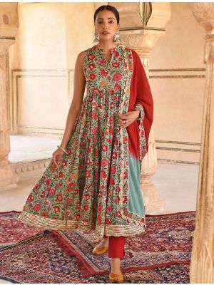 Green Premium Cotton Readymade Palazzo Suit swatch FABSL21392