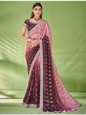 Light Wine Premium Georgette Party Wear Saree