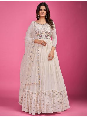 off white georgette designer readymade gown with dupatta fabgo20162