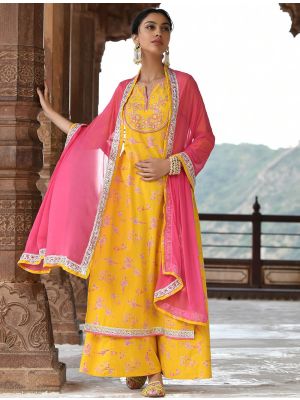 Sunny Yellow Cotton Floral Printed Readymade Palazzo Suit FABSL21370